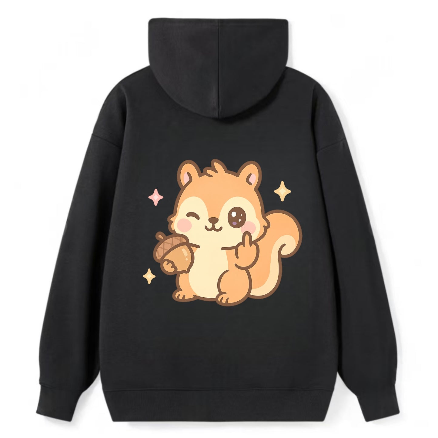 sweet squirrel holding acorn in one paw, flipping off with the other - Classic Pullover Hoodie - Black