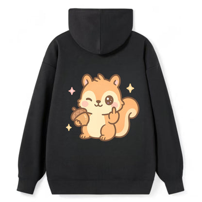 sweet squirrel holding acorn in one paw, flipping off with the other - Classic Pullover Hoodie - Black