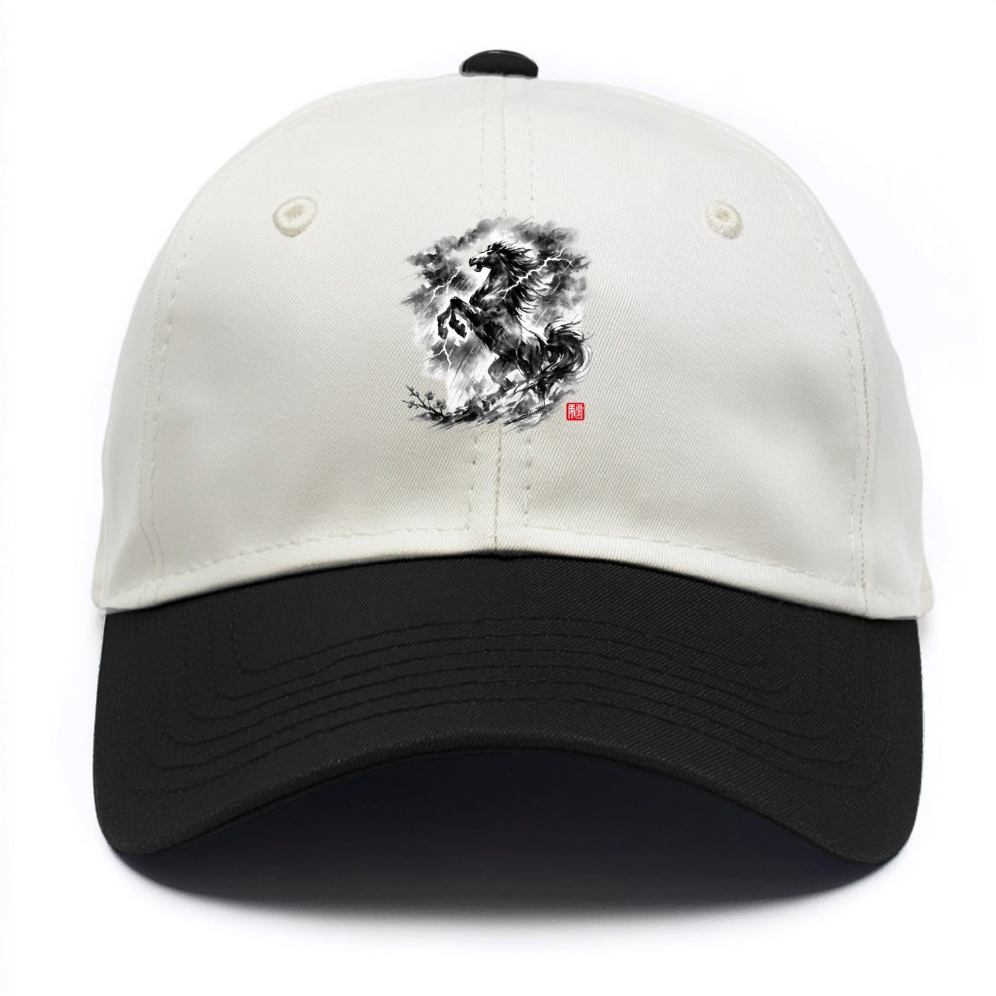 THUNDER HORSE | Storm horse with lightning elements | Dramatic storm clouds - Two Tone Cap - Black