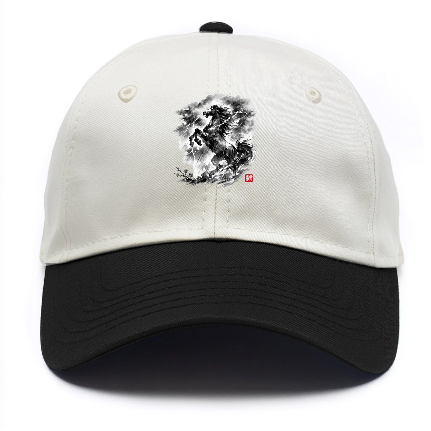THUNDER HORSE | Storm horse with lightning elements | Dramatic storm clouds - Two Tone Cap - Black