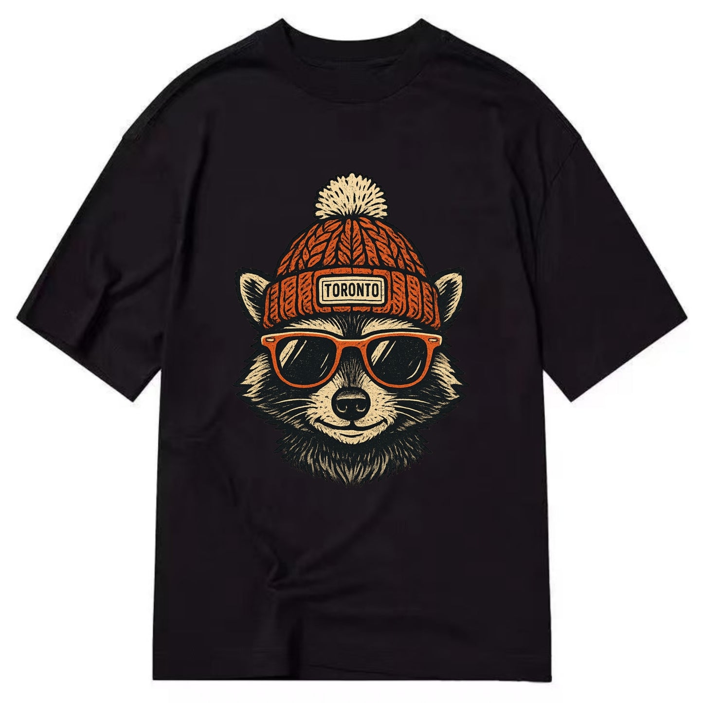 Toronto Raccoon wearing Toronto beanie with pom pom and wayfarer sunglasses - Classic T-shirt - Black