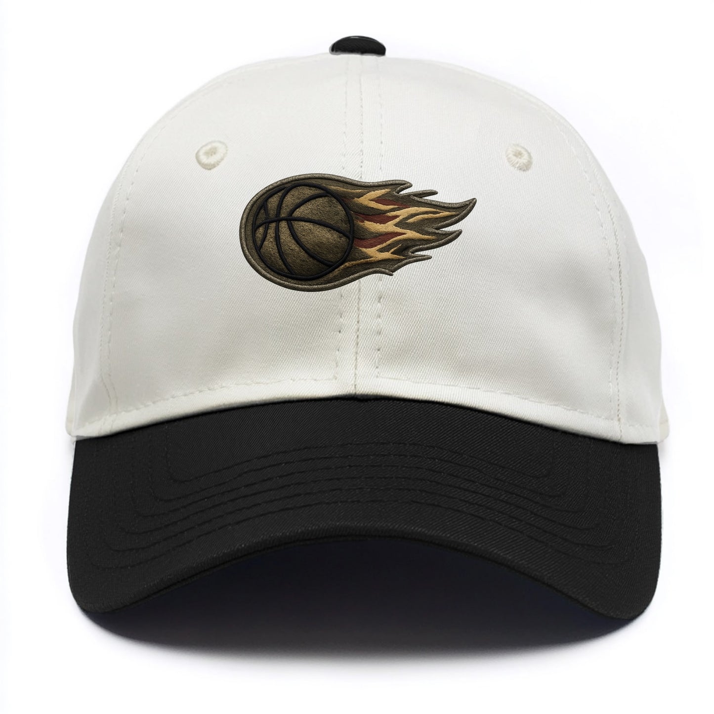 Embroidered patch design - BASKETBALL FLAMING BALL - basketball with flames in - Two Tone Cap - Black