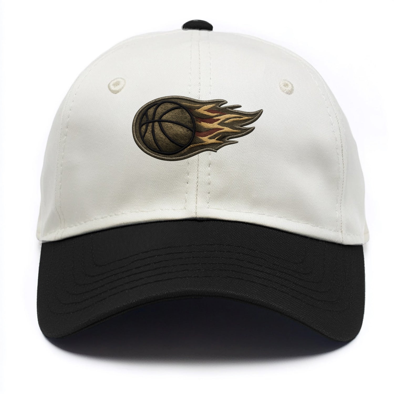 Embroidered patch design - BASKETBALL FLAMING BALL - basketball with flames in - Two Tone Cap - Black