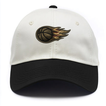 Embroidered patch design - BASKETBALL FLAMING BALL - basketball with flames in - Two Tone Cap - Black