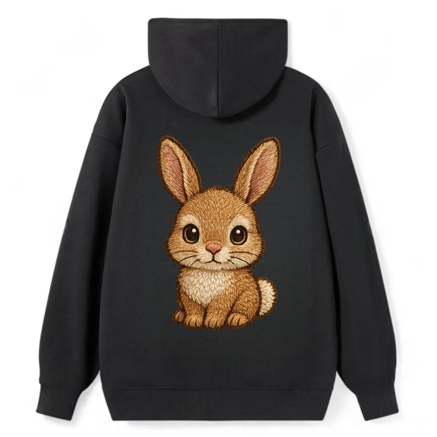 Baby Rabbit - long ears, fluffy white tail, pink nose, large brown eyes, - Classic Pullover Hoodie - Black