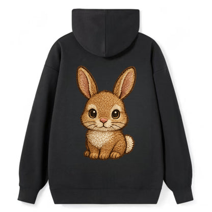Baby Rabbit - long ears, fluffy white tail, pink nose, large brown eyes, - Classic Pullover Hoodie - Black