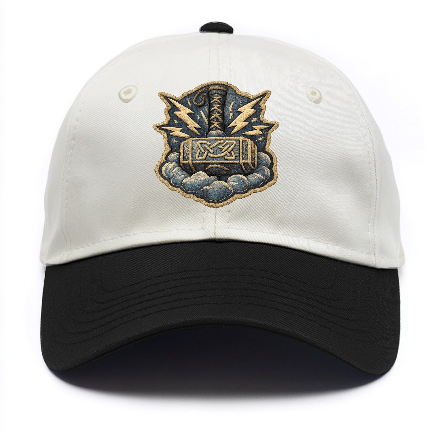 THOR HAMMER MJOLNIR - mighty hammer in silver and blue , thunder god - Two Tone Cap - Black