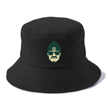 East Lansing Spartan wearing Michigan State beanie with S patch - Bucket Hat - Black