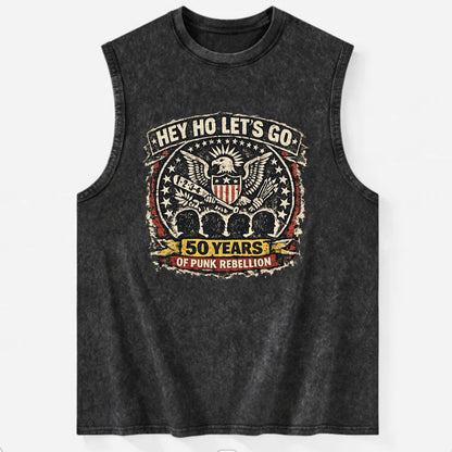 RAMONES LEGACY | Hey Ho Let's Go typography | Presidential seal parody | Four - Vintage Washed Tank - Black