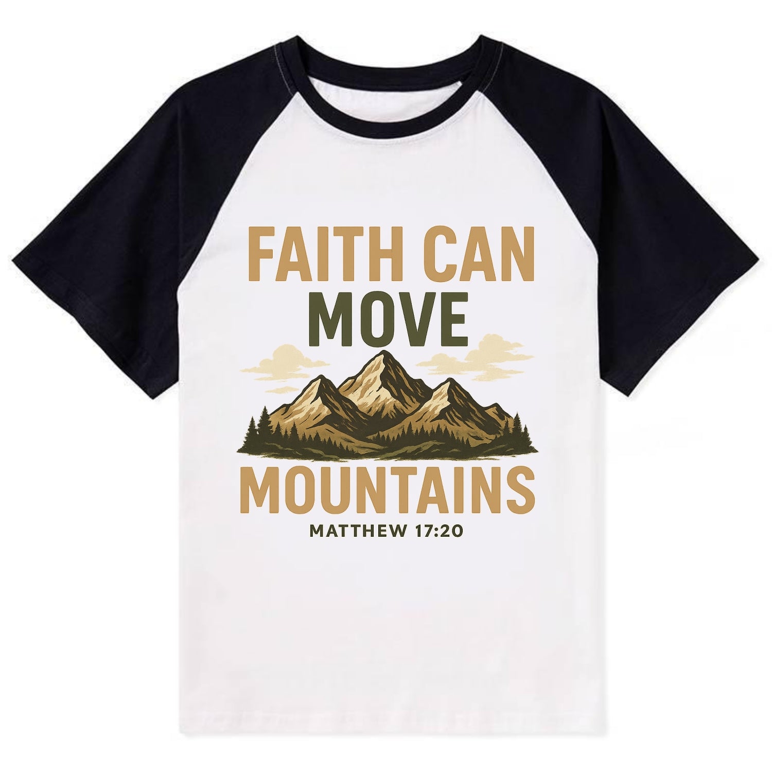 Matthew 17:20 Mountains - Contrast Raglan T-shirt - Black