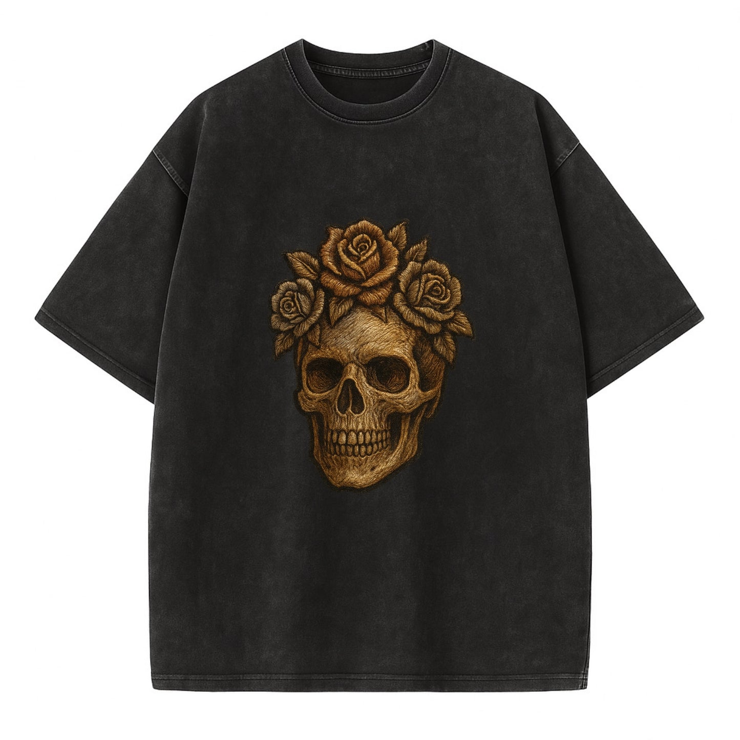 Skull and Roses  - Vintage T-shirt - Black