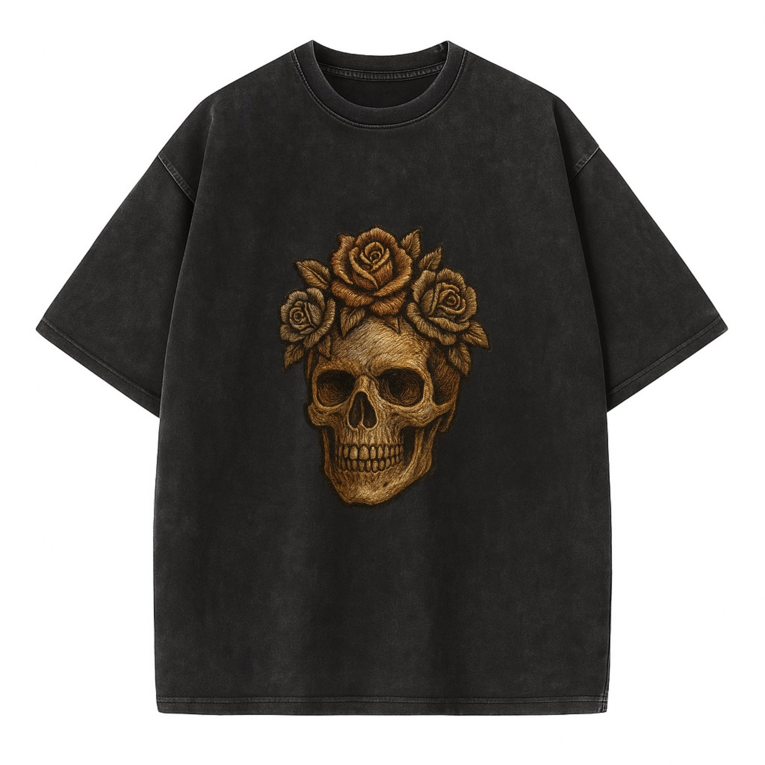 Skull and Roses  - Vintage T-shirt - Black