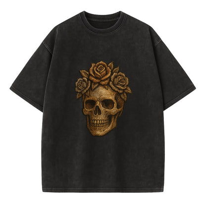 Skull and Roses  - Vintage T-shirt - Black