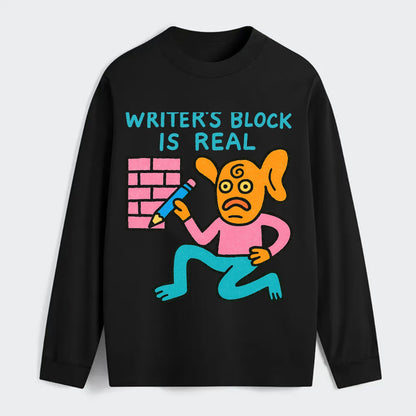 WRITERS BLOCK IS REAL | Brick wall with pencil - Classic Long Sleeve Shirt - Black