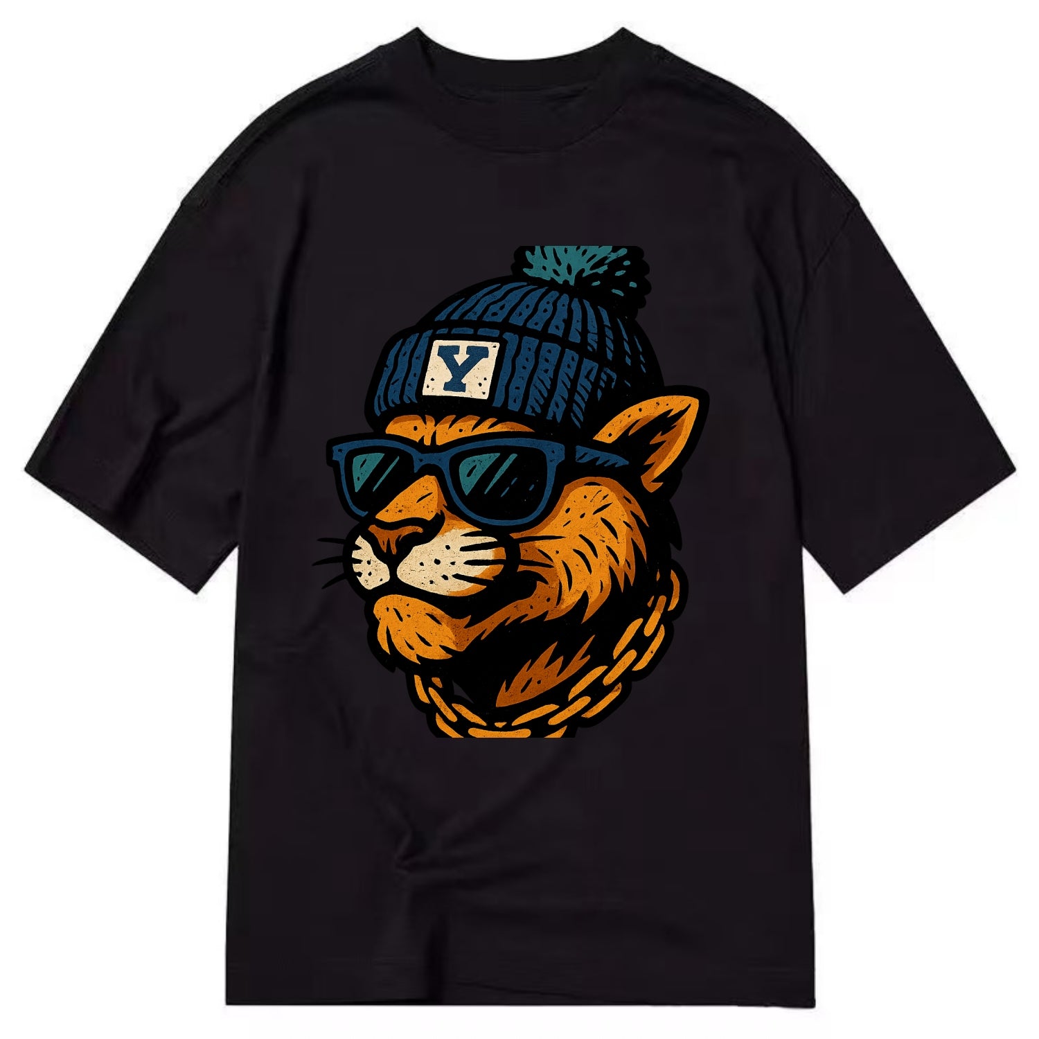 Provo Cougar wearing BYU beanie with Y patch - Classic T-shirt - Black