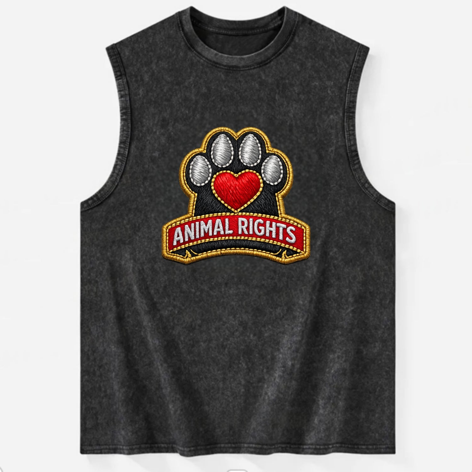 ANIMAL RIGHTS - raised paw with heart in red , advocacy - Vintage Washed Tank - Black