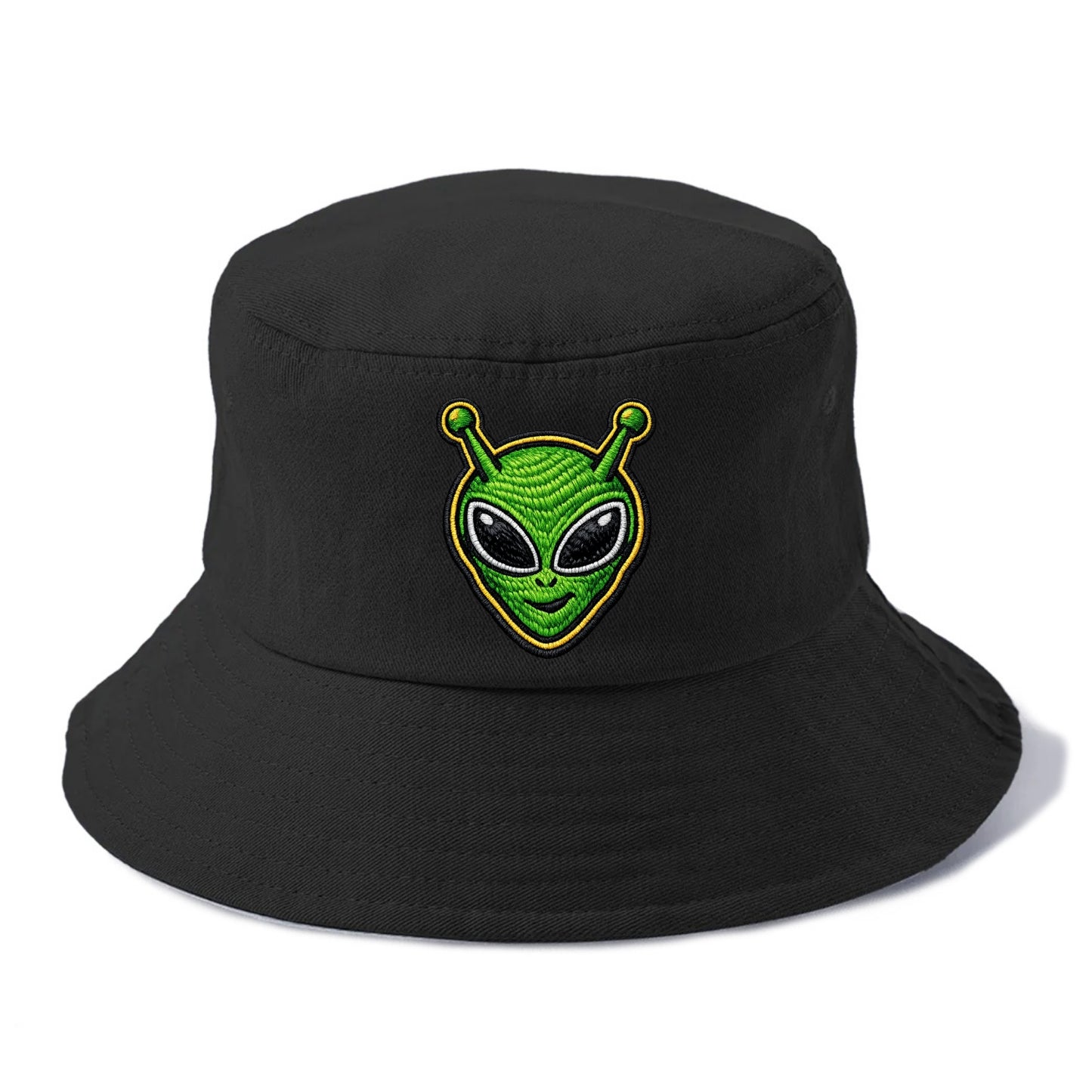 ALIEN MARTIAN - green alien with antenna in green , little green man - Bucket Hat - Black