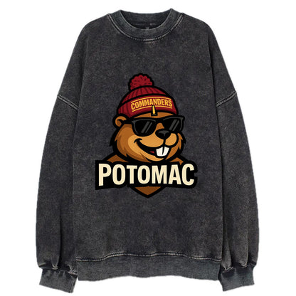 Potomac Beaver wearing Commanders beanie with monument patch and wayfarer - Vintage Sweatshirt - Black