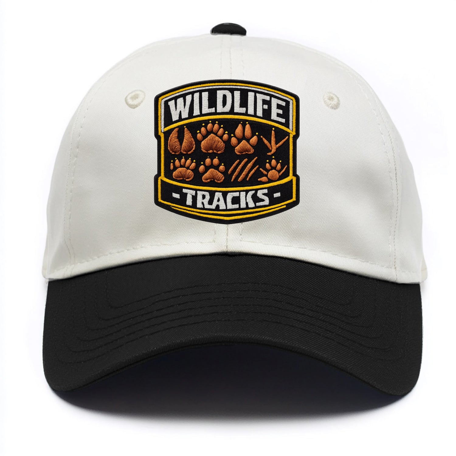 WILDLIFE TRACKS - animal footprints in brown , tracker - Two Tone Cap - Black