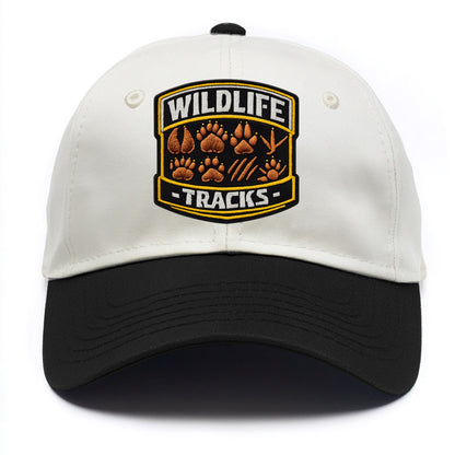WILDLIFE TRACKS - animal footprints in brown , tracker - Two Tone Cap - Black