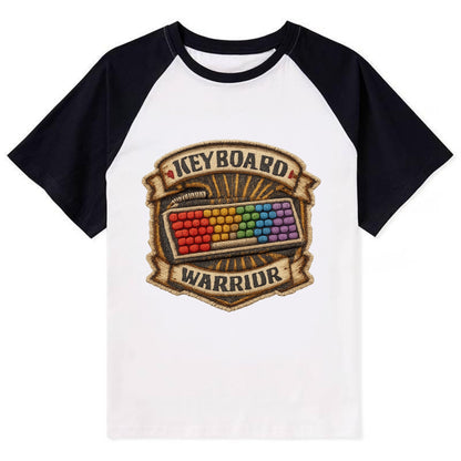 KEYBOARD WARRIOR - mechanical keyboard in RGB rainbow , PC master race - Contrast Raglan T-shirt - Black