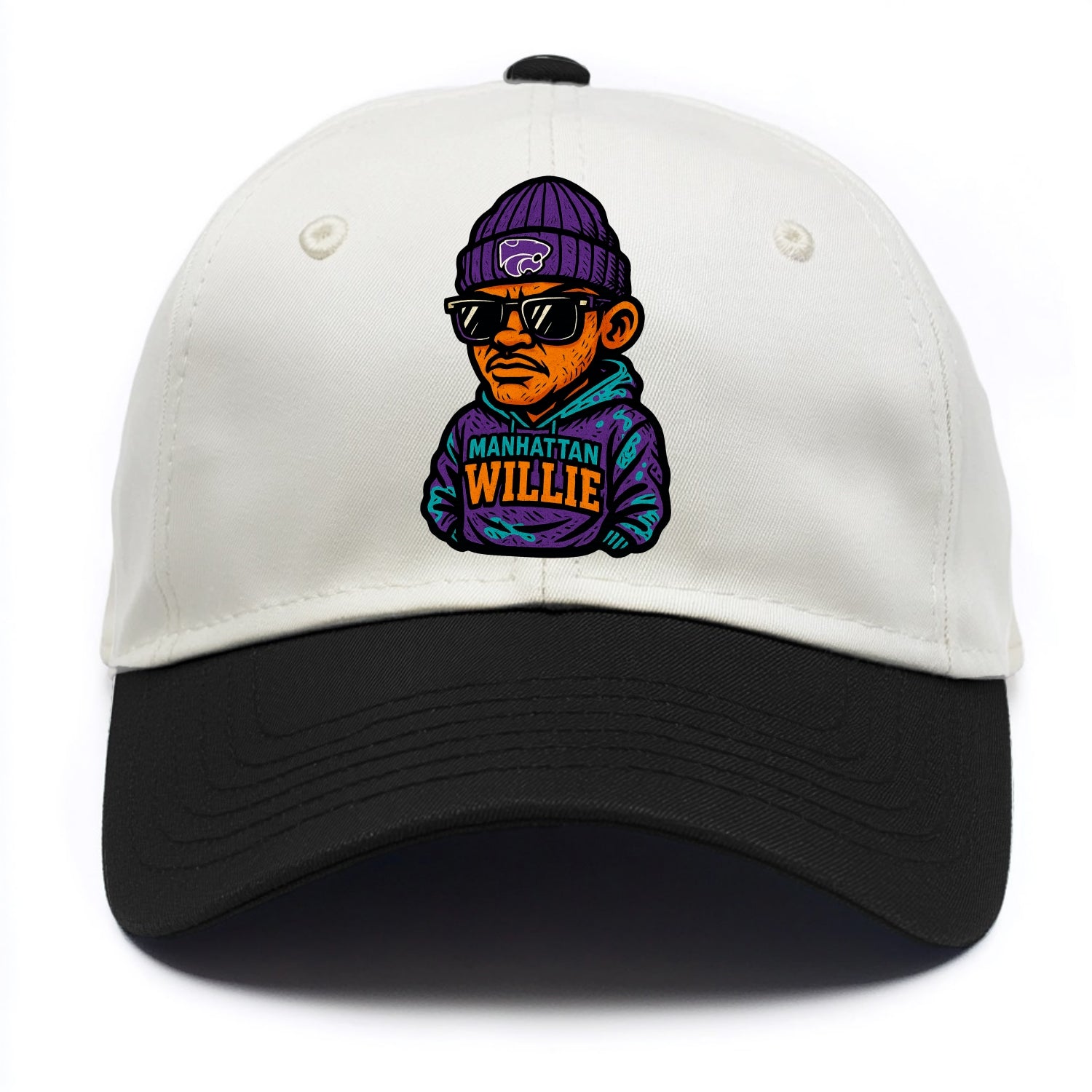 Manhattan Willie wearing Kansas State beanie with powercat patch - Two Tone Cap - Black