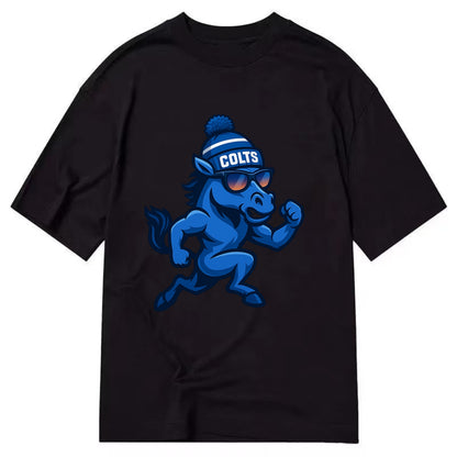 Indianapolis Colt Horse wearing Colts blue and white beanie with pom pom and - Classic T-shirt - Black