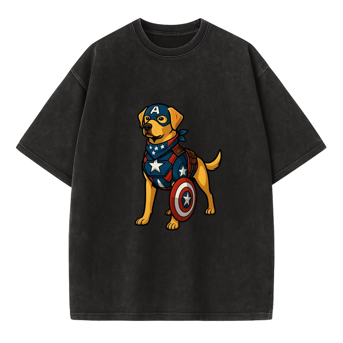 Labrador Captain America  - Vintage T-shirt - Black