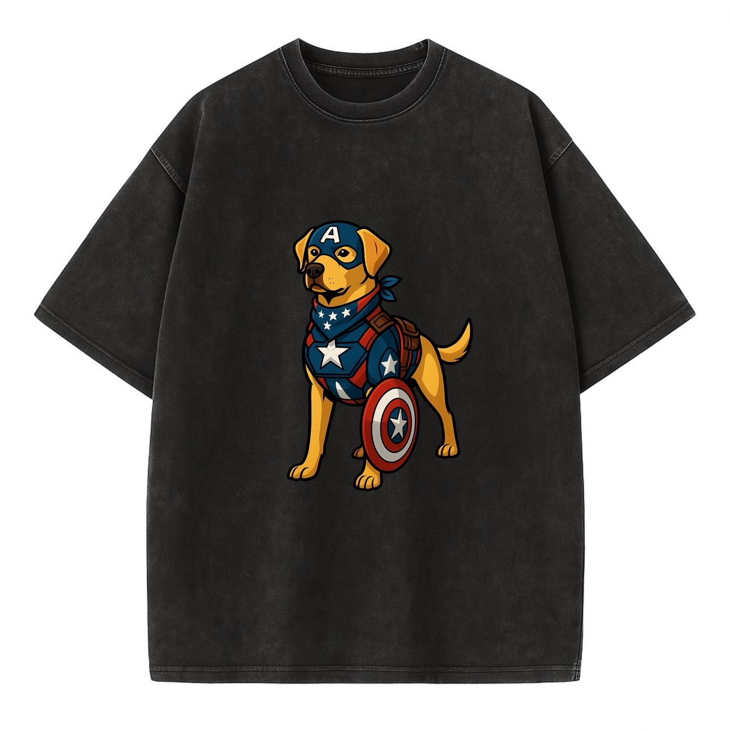 Labrador Captain America  - Vintage T-shirt - Black