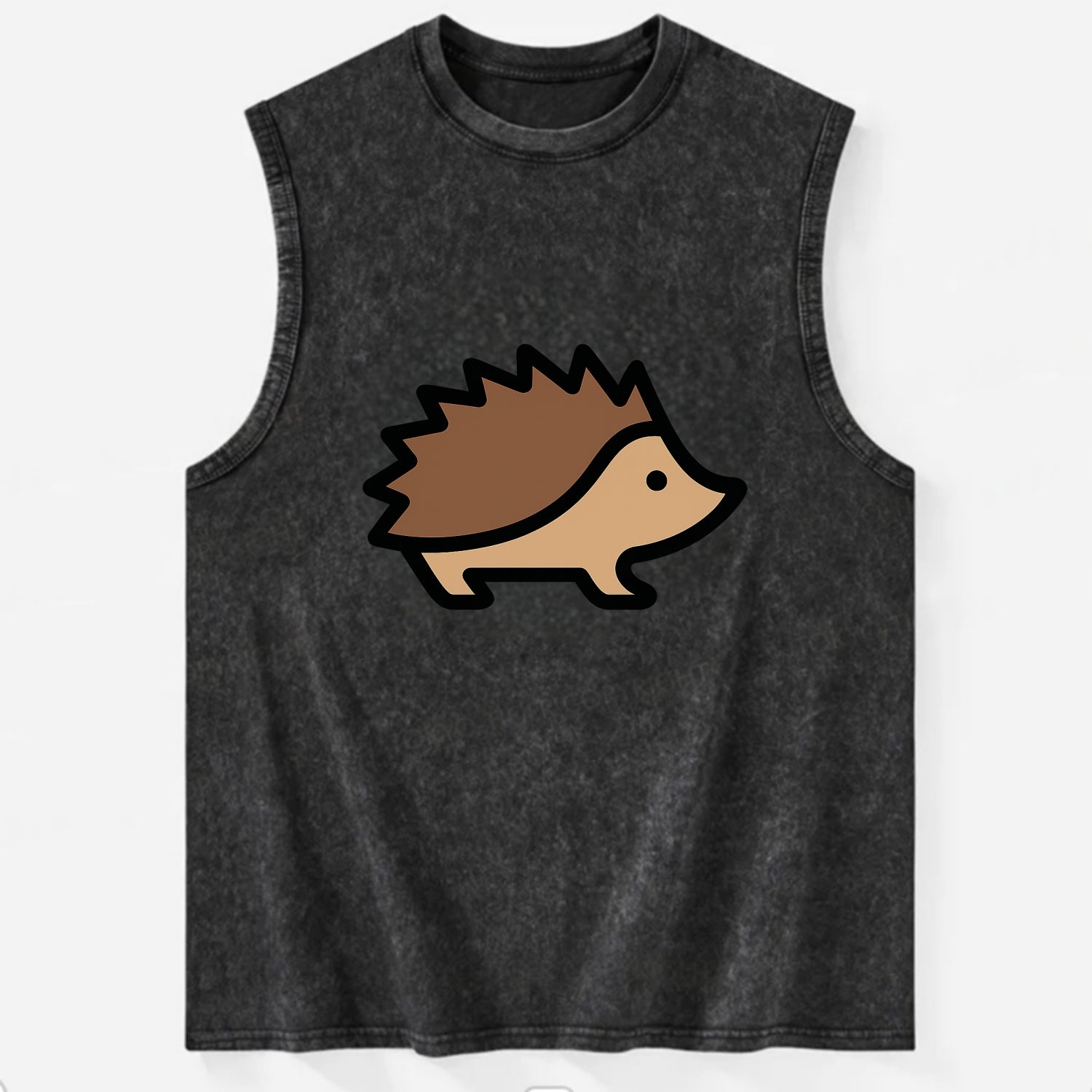 Hedgehog - Brown spiky back flat side profile - Vintage Washed Tank - Black