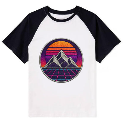 Retrowave Mountains - Contrast Raglan T-shirt - Black