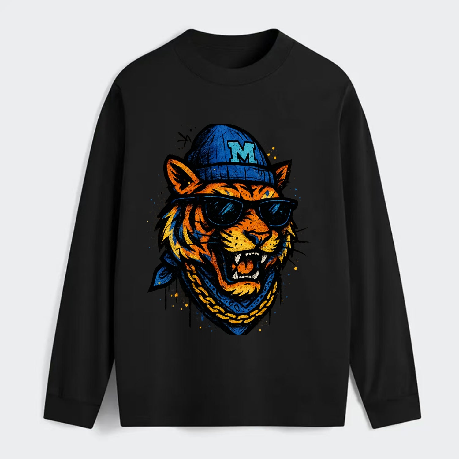 Memphis Tiger wearing Memphis beanie with M patch - Classic Long Sleeve Shirt - Black