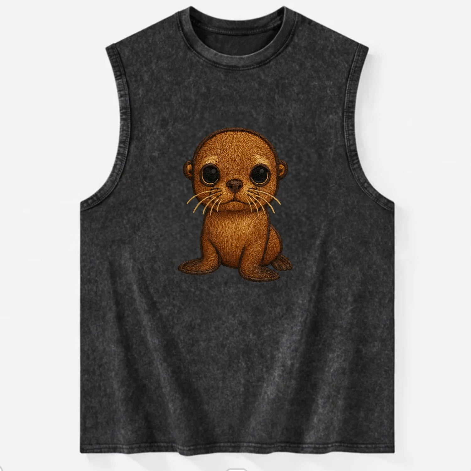 Baby California Sea Lion - golden brown, large expressive eyes, whiskers, - Vintage Washed Tank - Black