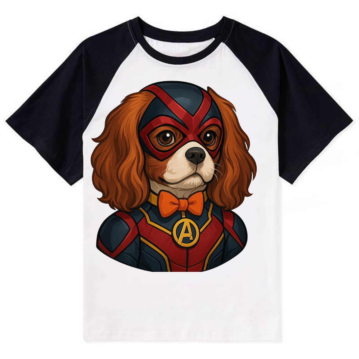 Cavalier King Charles Friendly Hero  - C Contrast Raglan T-shirt - Black