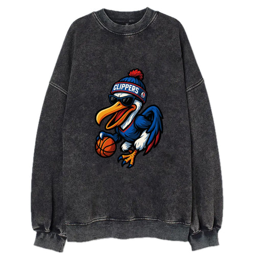 Los Angeles Pelican wearing Clippers beanie with sailboat patch and wayfarer - Vintage Sweatshirt