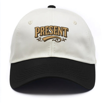 Bold typography design - "PRESENT" - living in the now - Two Tone Cap - Black