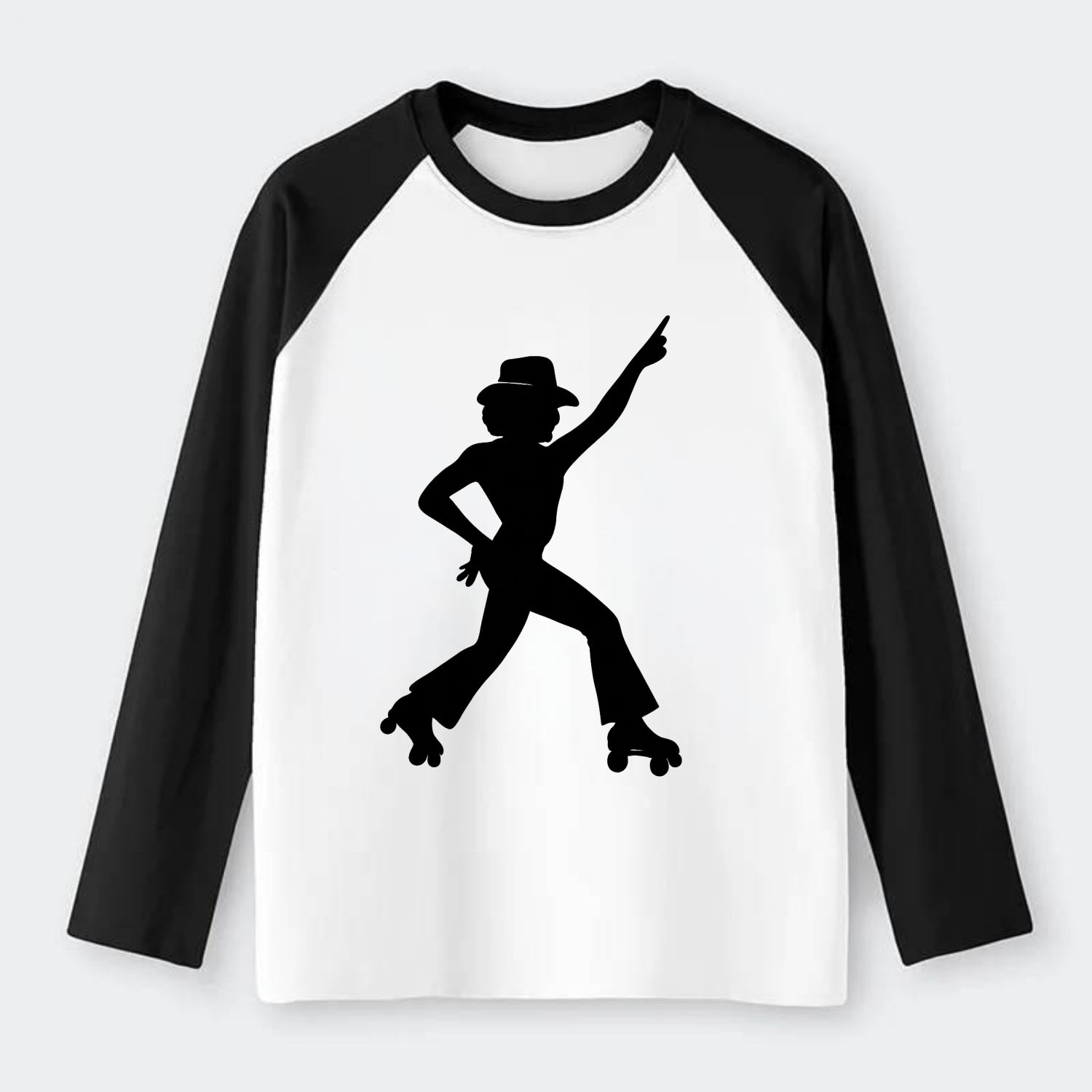 Retro roller skater in disco pose - Raglan Long Sleeve T-Shirt - Black