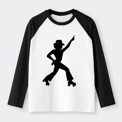 Retro roller skater in disco pose - Raglan Long Sleeve T-Shirt - Black