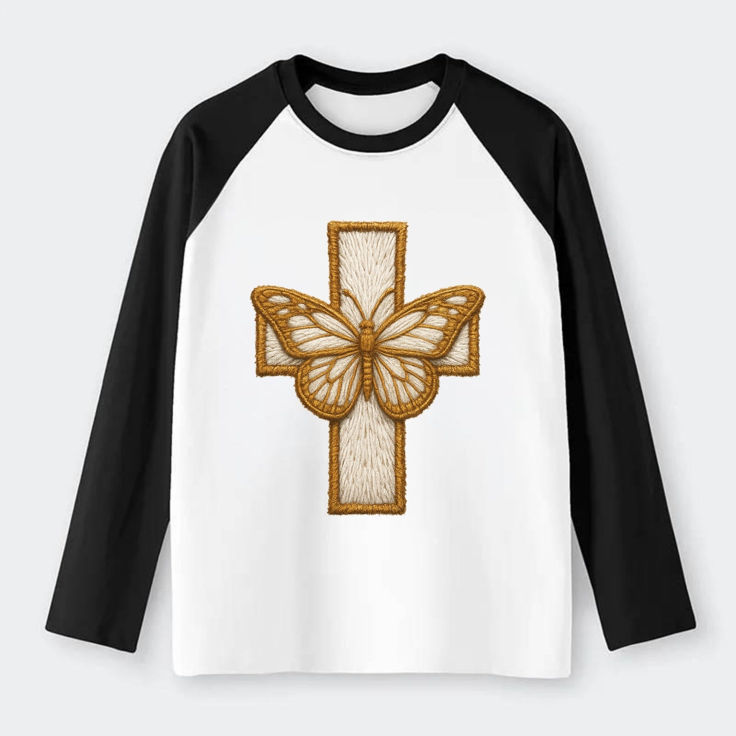 Resurrection Cross  - Raglan Long Sleeve T-Shirt - Black