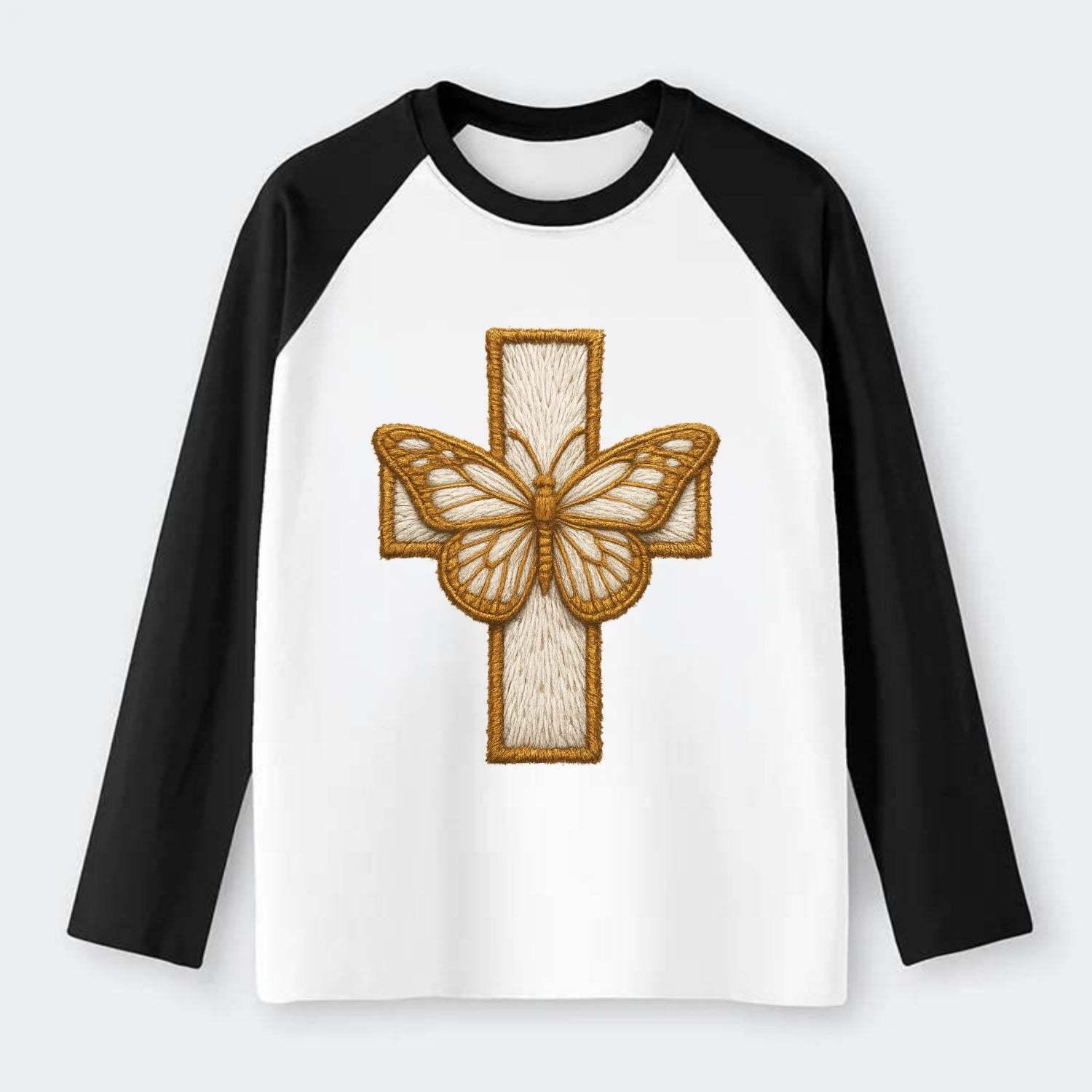 Resurrection Cross  - Raglan Long Sleeve T-Shirt - Black