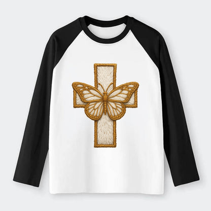 Resurrection Cross  - Raglan Long Sleeve T-Shirt - Black
