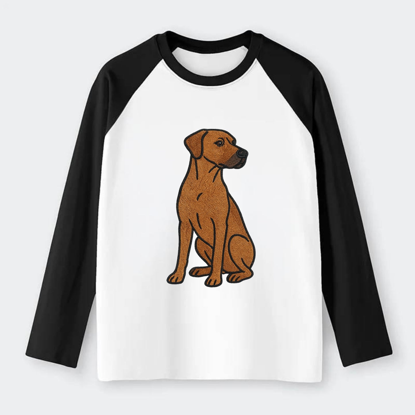 Rhodesian Ridgeback - Red wheaten embroidered pose - Raglan Long Sleeve T-Shirt - Black