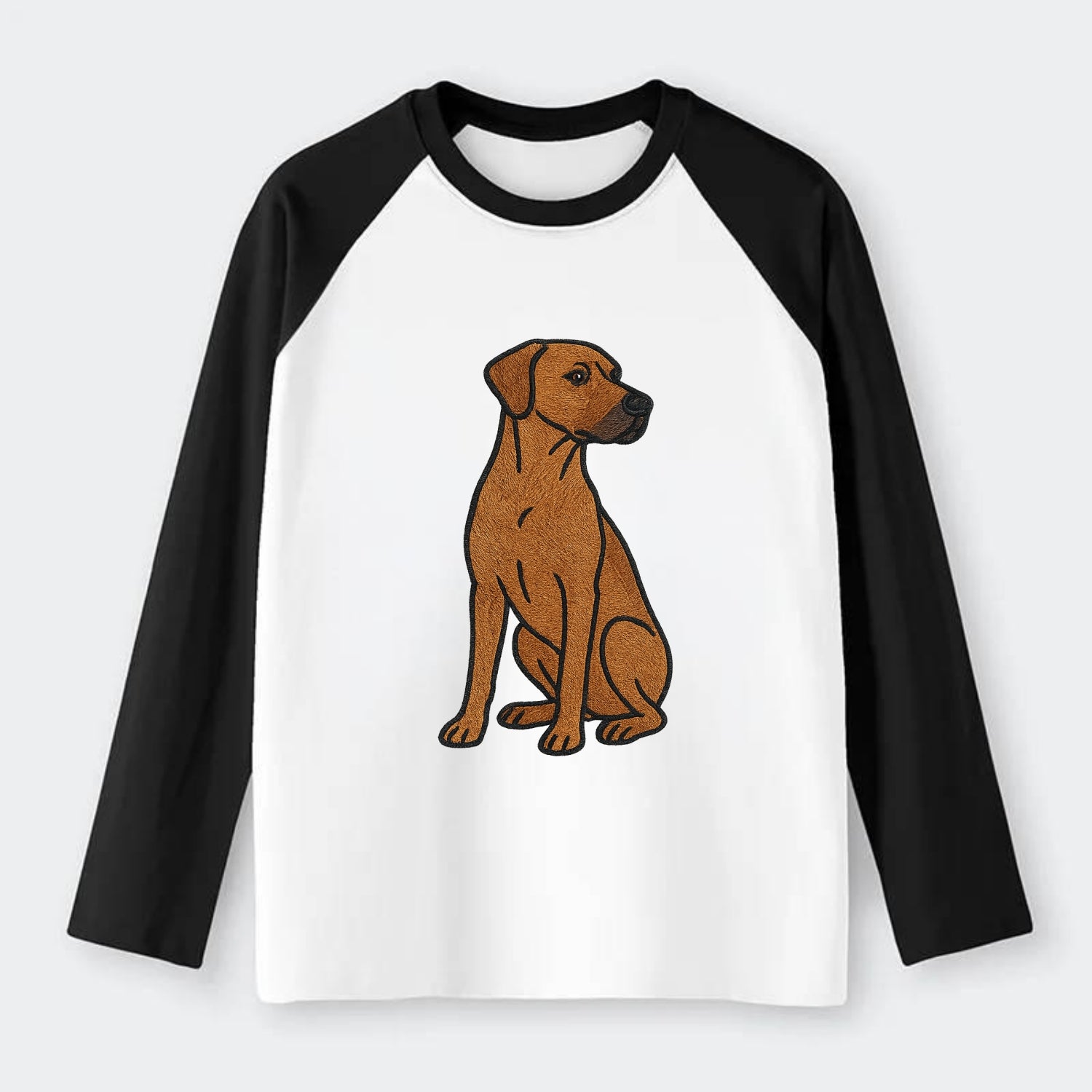 Rhodesian Ridgeback - Red wheaten embroidered pose - Raglan Long Sleeve T-Shirt - Black