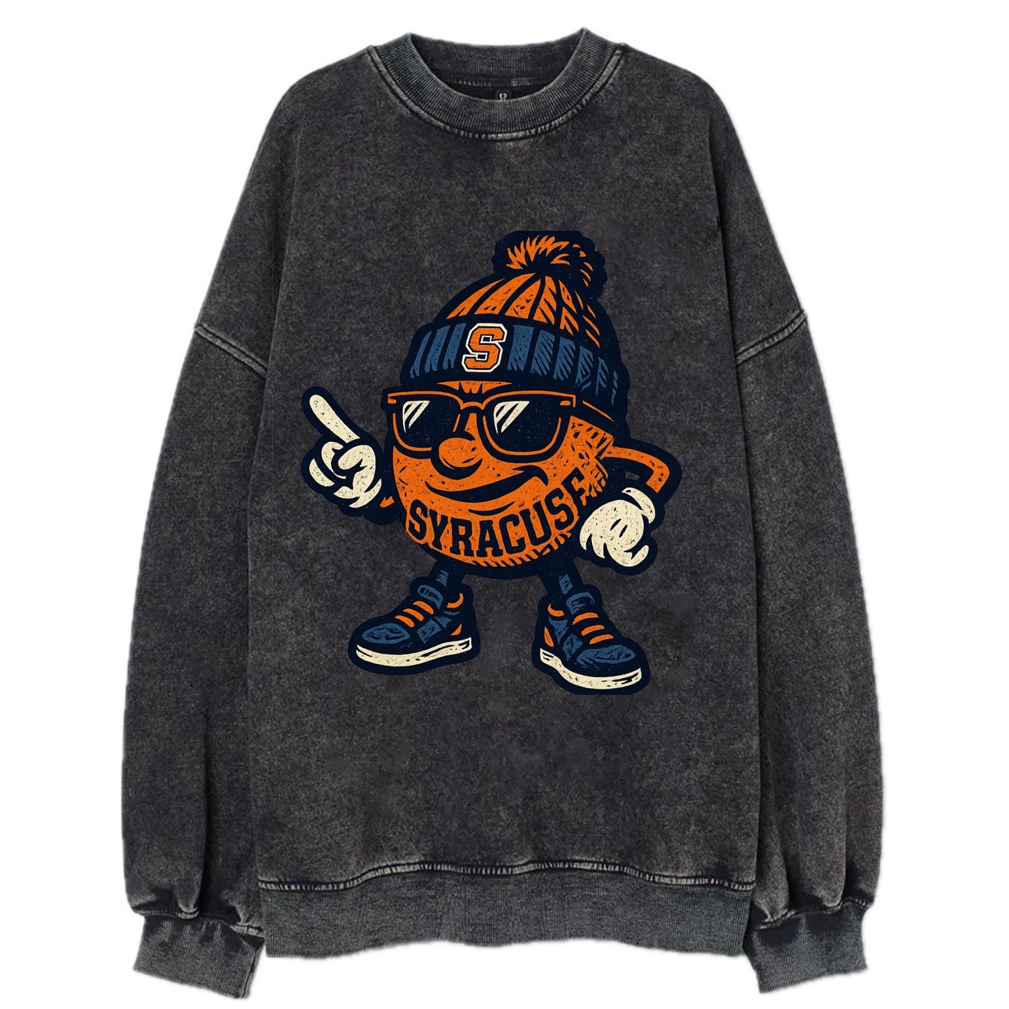 Syracuse Orange wearing Syracuse beanie with S patch - Vintage Sweatshirt - Black