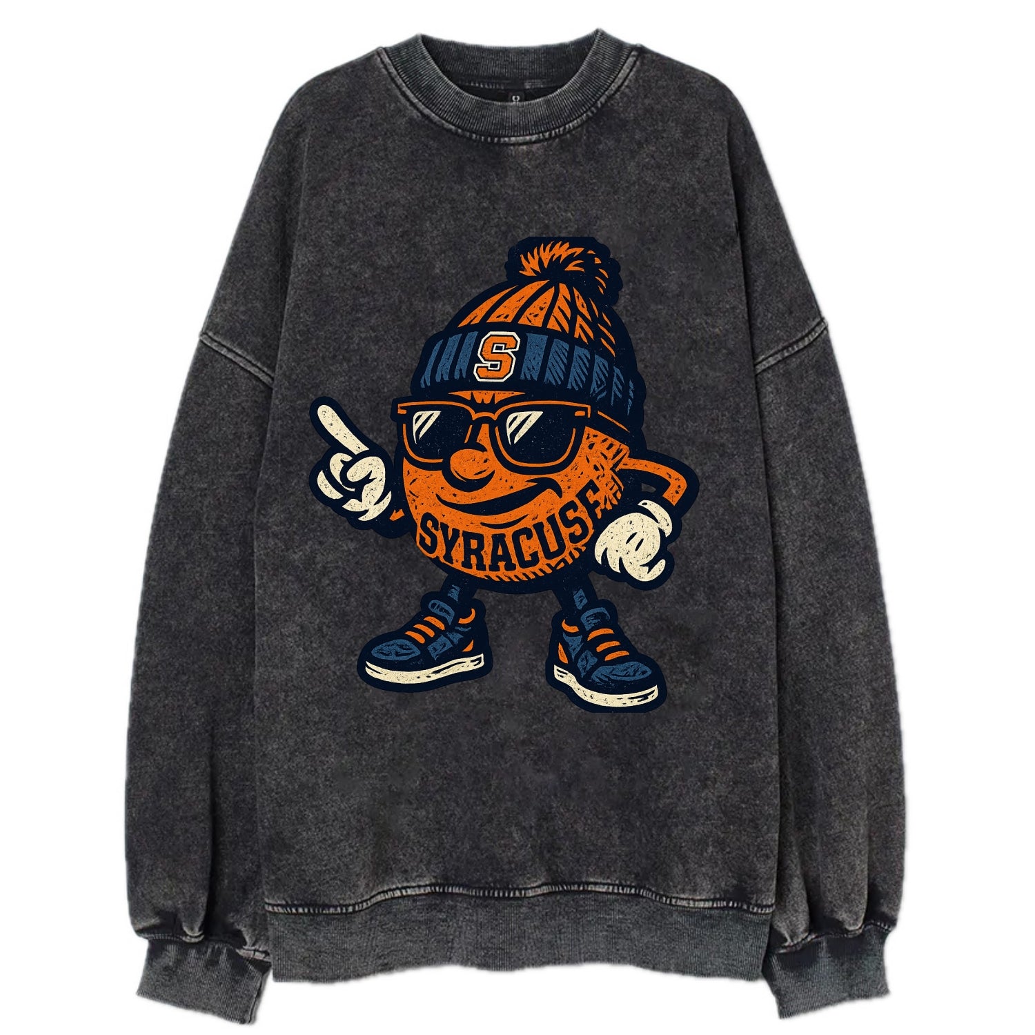 Syracuse Orange wearing Syracuse beanie with S patch - Vintage Sweatshirt - Black