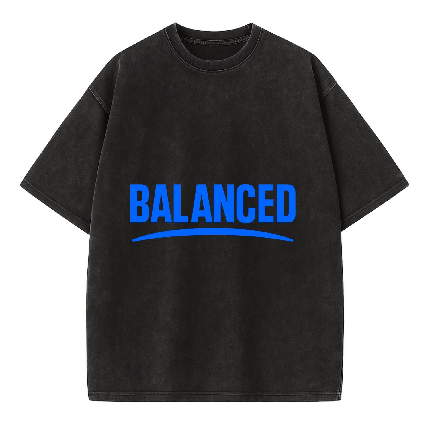 Bold typography design - "BALANCED" - harmony, equilibrium, centered life - Vintage T-shirt - Black