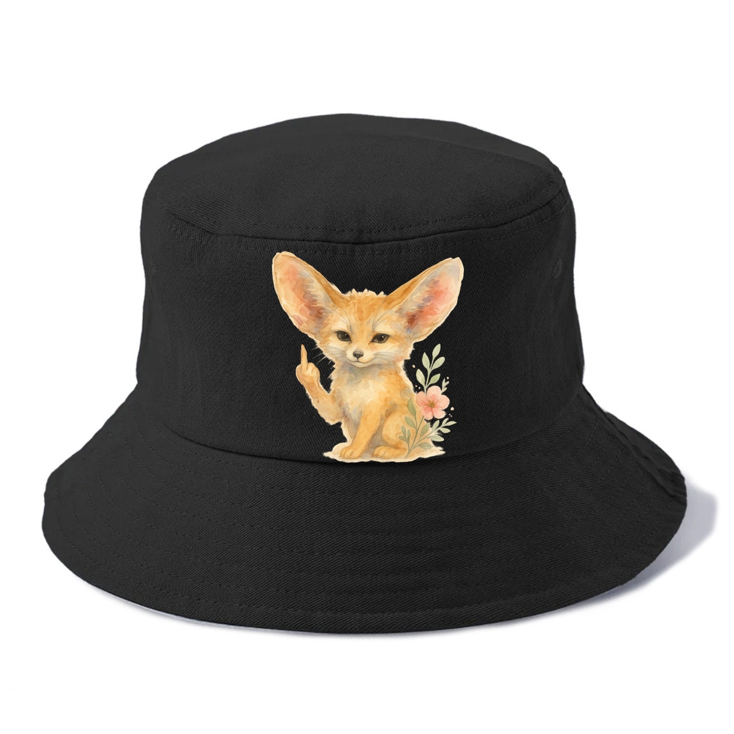 tiny fennec fox with oversized ears, one small paw raised in sass - Bucket Hat - Black