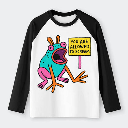 YOU ARE ALLOWED TO SCREAM | Open-mouthed frog - Raglan Long Sleeve T-Shirt - Black
