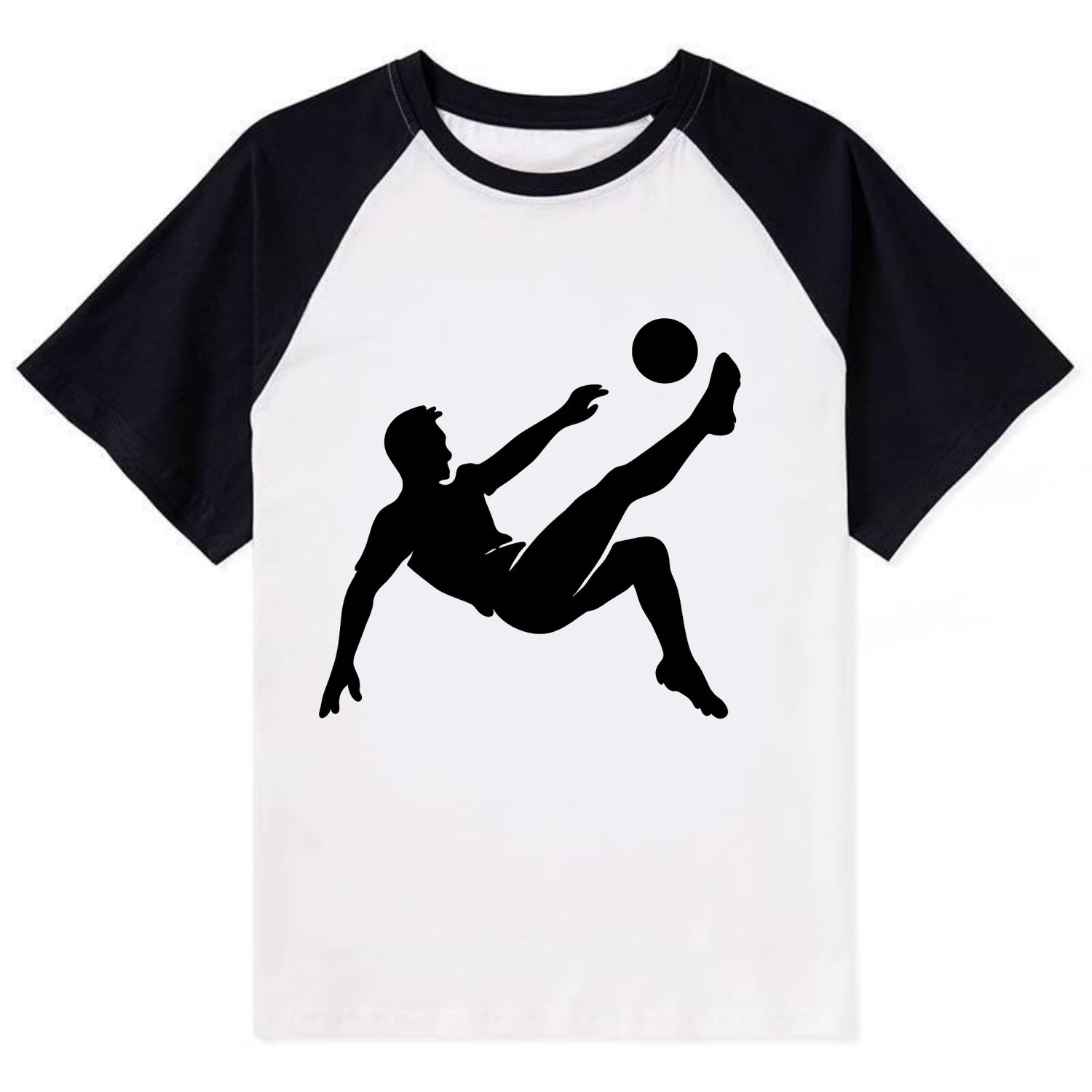 Soccer player kicking ball mid-air - Contrast Raglan T-shirt - Black