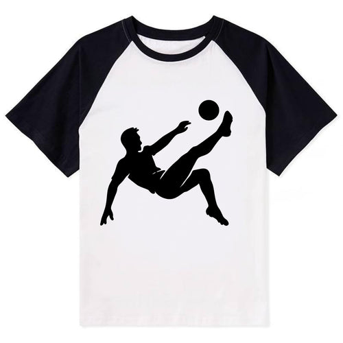 Soccer player kicking ball mid-air - Contrast Raglan T-shirt